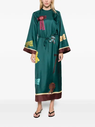 Alemais Rosette Silk Midi Dress In Green