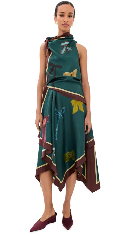 Alemais Rosette Silk Scarf Midi Dress Teal In Red