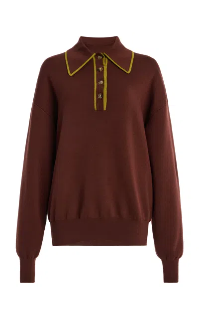 Alemais Alémais Rosette Wool Polo Top In Brown