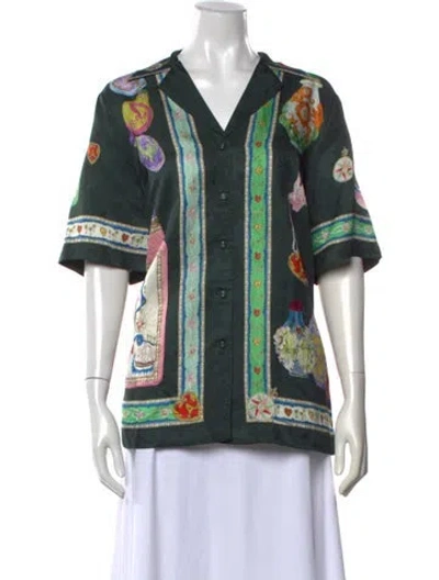 Pre-owned Alemais Royal Printed Blouse In Green