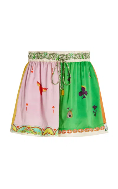 Alemais Rummy Printed Silk-satin Shorts In Pink