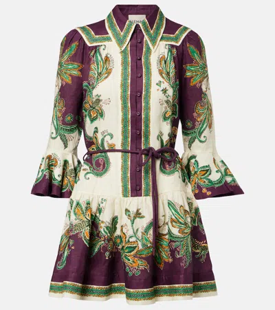 Alemais Ruthie Printed Ruffled Linen Minidress In Purple