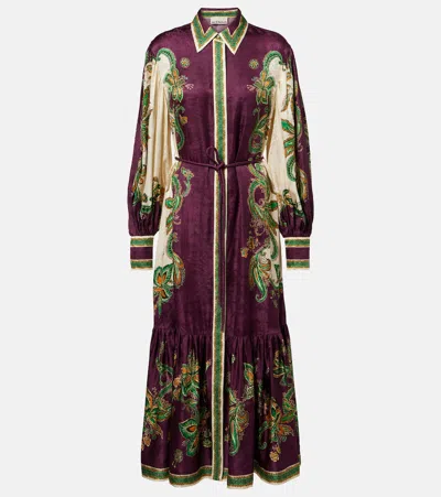 Alemais Ruthie Flower-motif Silk-blend Maxi Shirt Dress In Purple