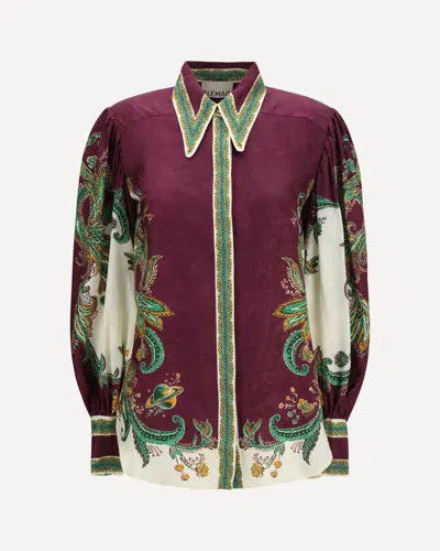Alemais Ruthie Balloon-sleeve Silk-blend Shirt In Burgundy