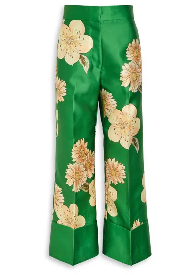 Alemais Sage Floral-print Satin Trousers
