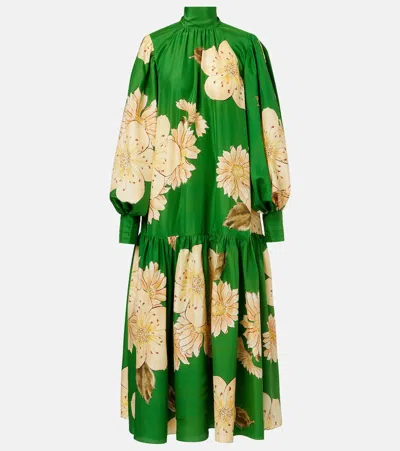 ALEMAIS ALÉMAIS SAGE FLORAL SILK MIDI DRESS