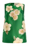 Alemais Sage Printed Recycled Satin-twill Top In Green