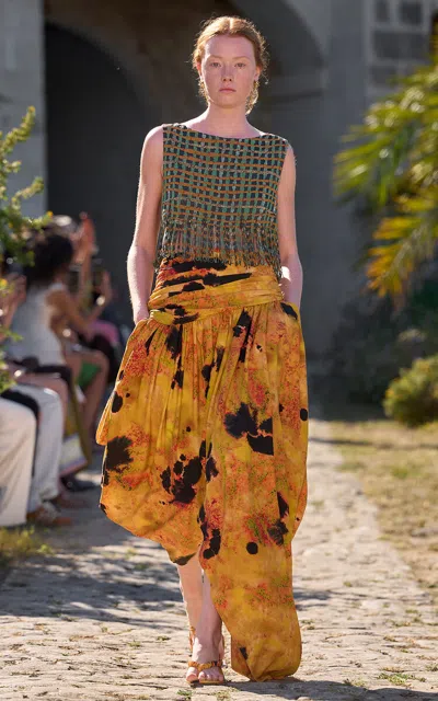 Alemais Alémais Salma Draped Silk-blend Midi Skirt In Multi