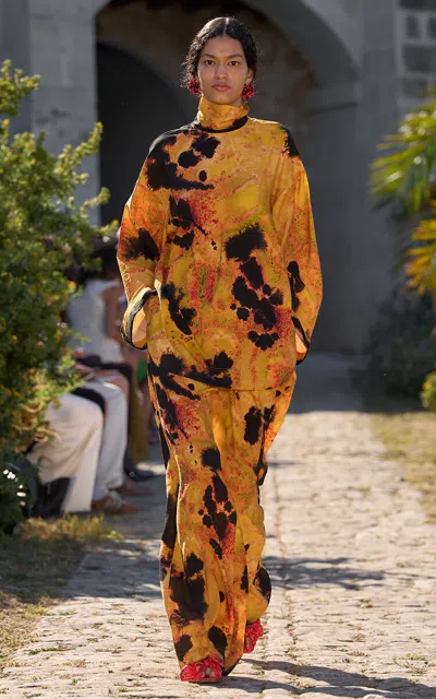 Alemais Alémais Salma Draped Silk-blend Wide-leg Pants In Multi