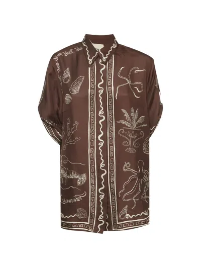 Pre-owned Alemais Sammy Printed Shirt In Brown