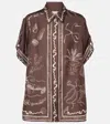 Alemais Sammy Short-sleeve Silk Satin Buttondown Blouse In Braun