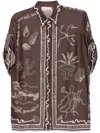 Alemais Sammy Short-sleeve Silk Satin Buttondown Blouse In Brown