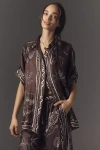 Alemais Sammy Short-sleeve Silk Satin Buttondown Blouse In Brown
