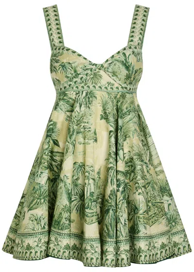 Alemais Sara Printed Cotton And Silk-blend Mini Dress In Green