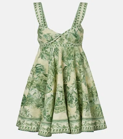 Alemais Sara Printed Linen Minidress In Green