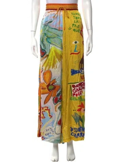 Pre-owned Alemais Satin Wide Leg Pants In Yellow