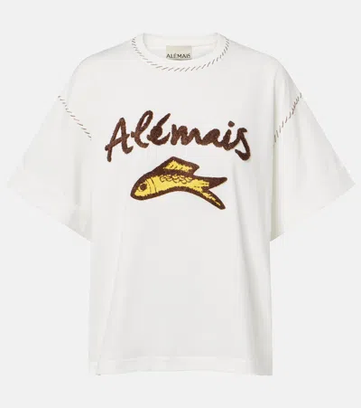 Alemais Ribbed Neck Contrast-stitch Short-sleeve T-shirt In White