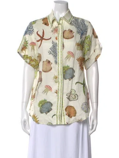 Pre-owned Alemais Sea Linen Blouse In Green