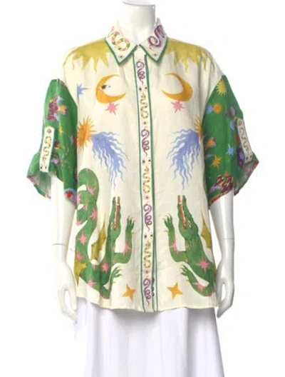 Pre-owned Alemais Seeker Linen Blouse W/ Tags In Multi