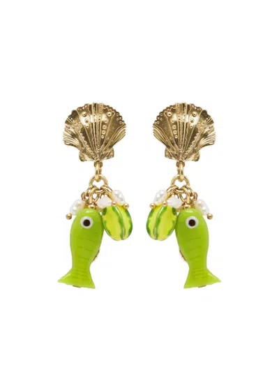 Alemais Shell Fish Bijoux Earrings In Green