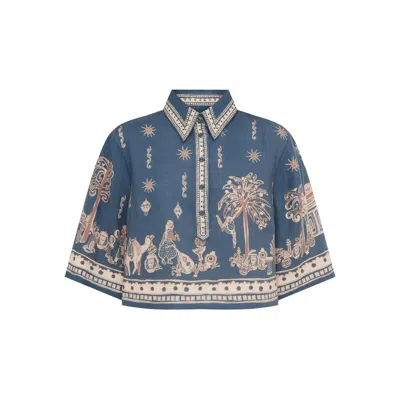 Alemais Acacia Cropped Printed Linen Shirt In Multi