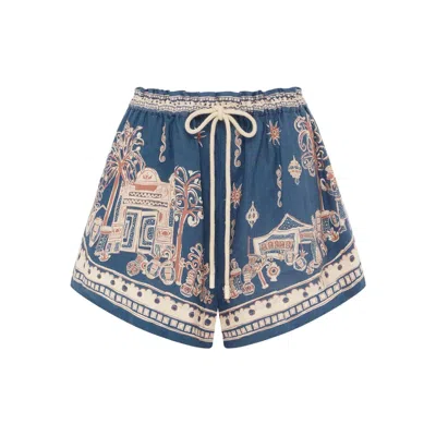 Alemais Acacia Printed Mid-rise Shorts In Blue