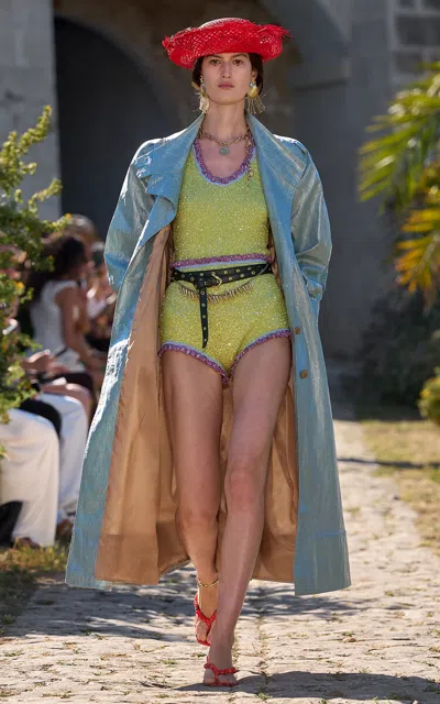Alemais Alémais Sibela Sequined Knit Shorts In Green
