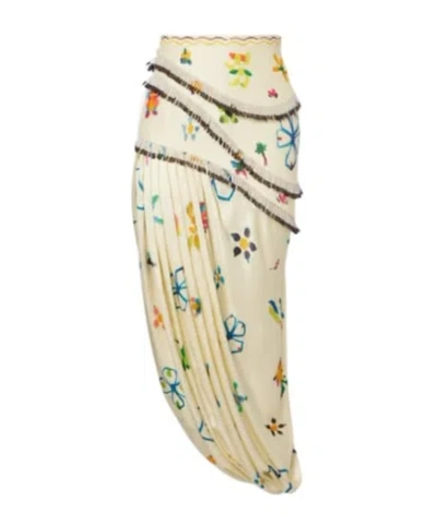 Alemais Sidi Embellished Linen-blend Midi Skirt In Yellow
