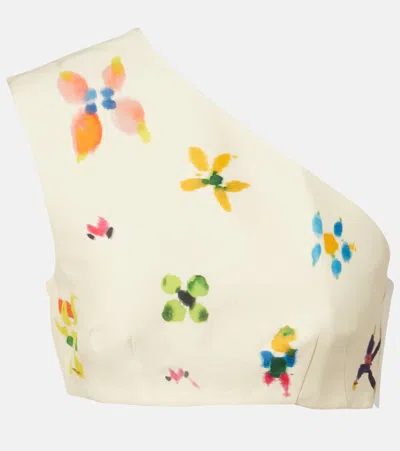 Alemais Alémais Sidi Printed Linen-blend Crop Top In White