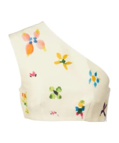 Alemais Sidi Printed Linen-blend Crop Top In White