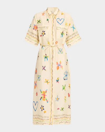Alemais Sidi Printed Linen-blend Midi Shirtdress In Yellow