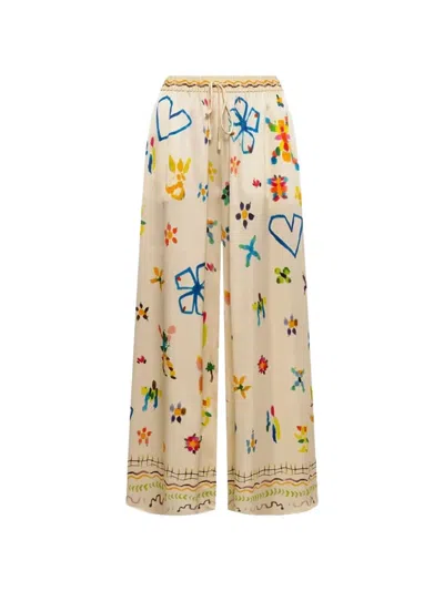 Alemais Sidi Floral Silk Palazzo Pants In White