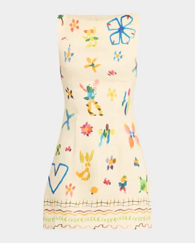 Alemais Sidi Sleeveless Floral Linen-blend Mini Dress In Yellow