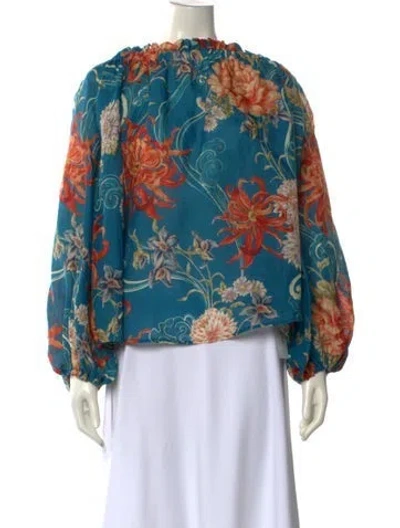 Pre-owned Alemais Silk Floral Print Blouse In Blue