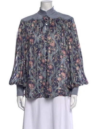 Pre-owned Alemais Silk Floral Print Blouse In Blue