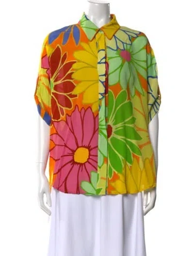 Pre-owned Alemais Silk Floral Print Blouse In Green