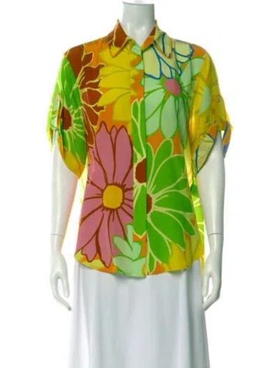 Pre-owned Alemais Silk Floral Print Blouse In Green