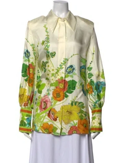 Pre-owned Alemais Silk Floral Print Blouse In Green/neutrals