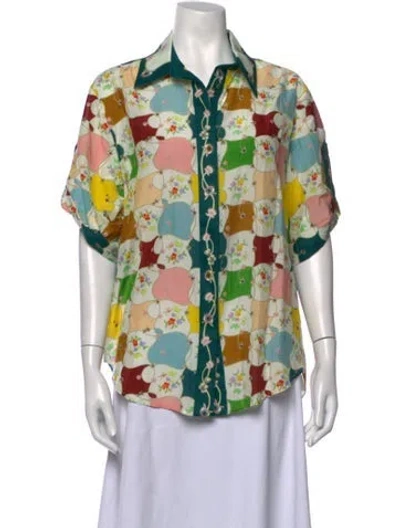 Pre-owned Alemais Silk Floral Print Blouse In Multicolor