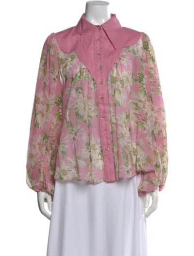 Pre-owned Alemais Silk Floral Print Blouse In Pink
