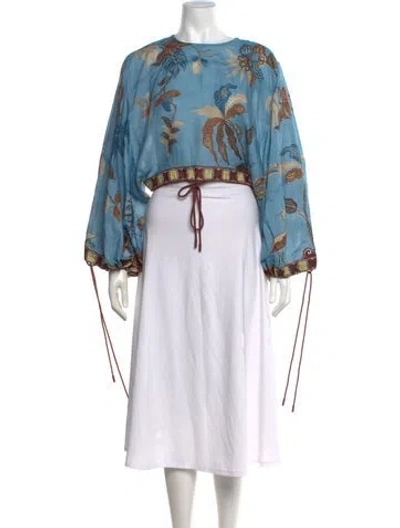 Pre-owned Alemais Silk Floral Print Crop Top W/ Tags In Blue