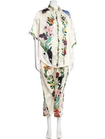 Pre-owned Alemais Silk Floral Print Pant Set In Neutral