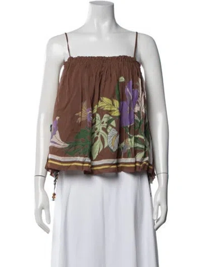 Pre-owned Alemais Silk Floral Print Top In Brown