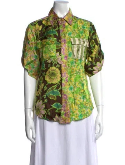 Pre-owned Alemais Silk Floral Print Top In Green