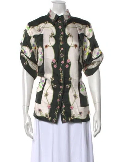 Pre-owned Alemais Silk Floral Print Top In Green