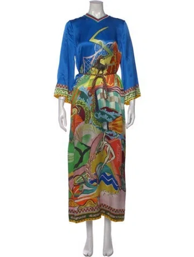 Pre-owned Alemais Silk Long Dress In Blue