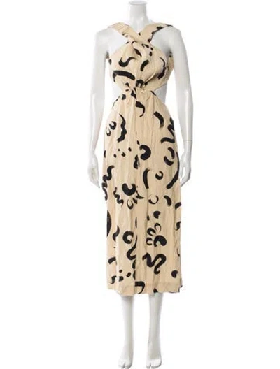 Pre-owned Alemais Silk Long Dress In Neutral