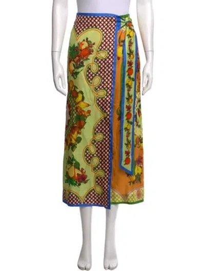 Pre-owned Alemais Silk Long Skirt In Red/yellow