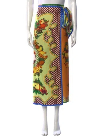 Pre-owned Alemais Silk Long Skirt In Red/yellow