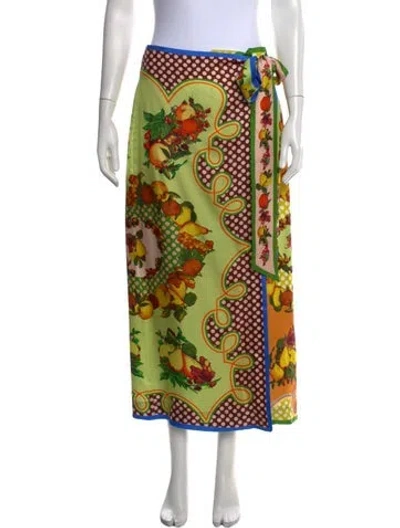 Pre-owned Alemais Silk Long Skirt In Red/yellow